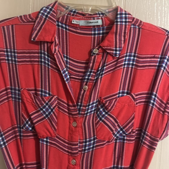 Maurices Red Blue and black plaid Wrap Midi Dress Size Small Very Cute - Picture 7 of 7